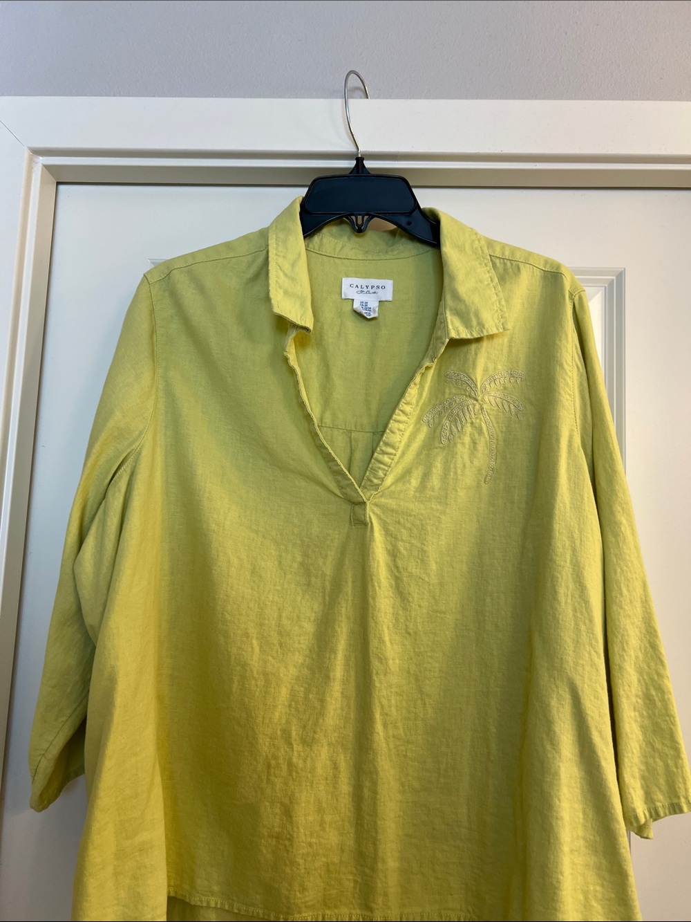 Calypso St. Barth Lime V-Neck Collared Tunic Top